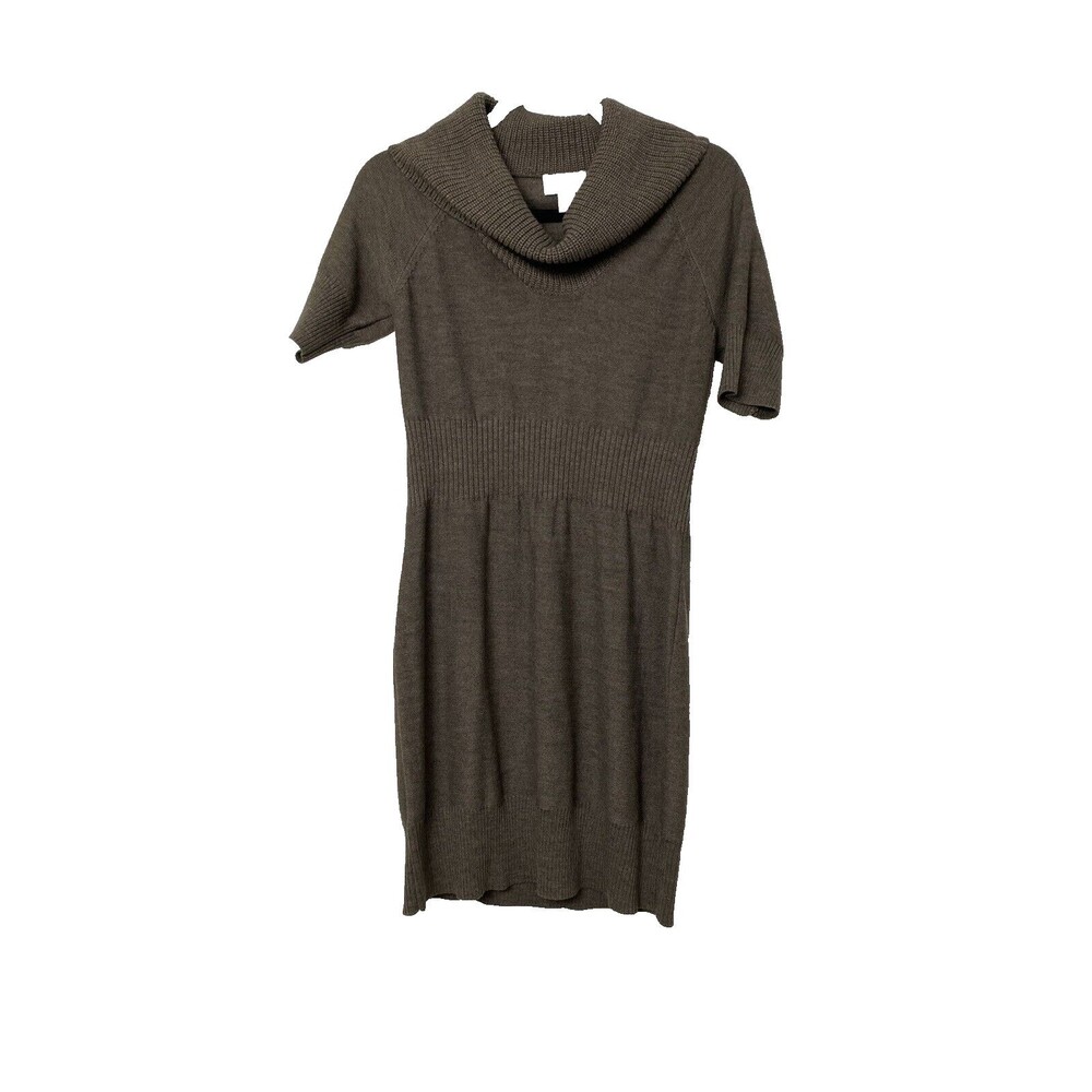 LOFT Women’s Sweater Knit Dress Cowl Neck Brown Merino Wool Blend Size M